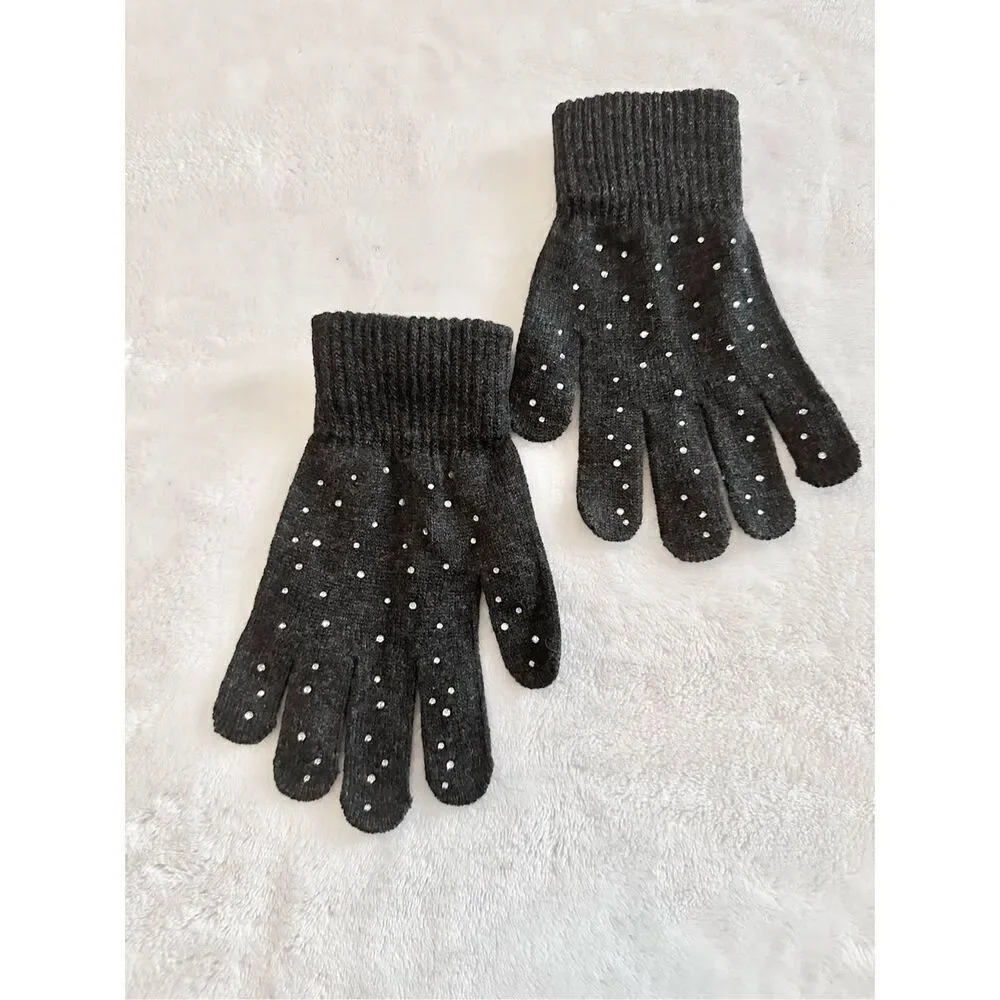 Adorable black rhinestone embellished gloves